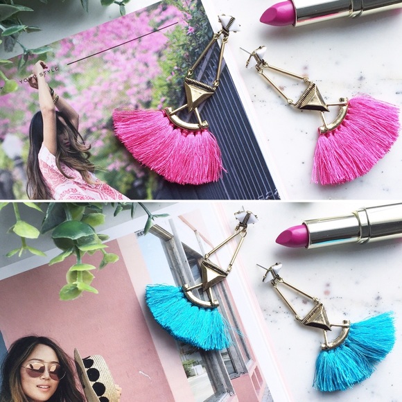 🆑 "Catalina" Earrings || Hot Pink Tassel - Picture 10 of 12